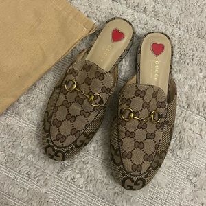 Gucci Princetown horsebit-detailed leather-trimmed canvas-jacquard slippers